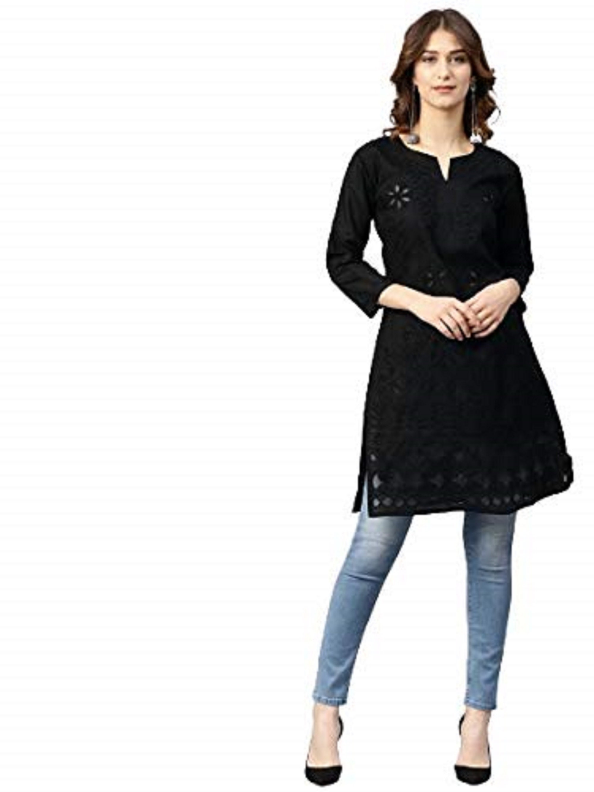 Get Contrast Neckline Black Kurti & Pants at ₹ 1500 | LBB Shop