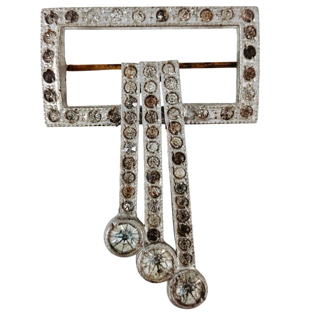 Broche Ancienne Art Déco Strass Et Métal Argenté Rhodié - Années 1920/30