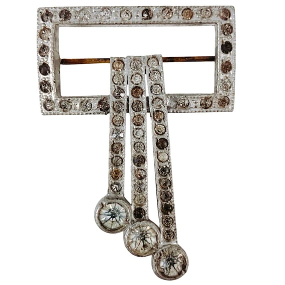 Broche Art Déco Antique Années 1920-1930 en Strass, Pendentif Géométrique - France