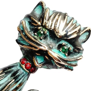 VTG Mid Century Brooch Cat Enamel Rhinestone Figural Animal Halloween Cute Pin
