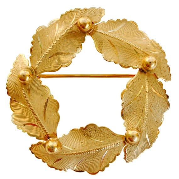 BROCHE BIJOU VINTAGE couronne relief finement striée couleur or poli 401 EUR 24,00 - FR