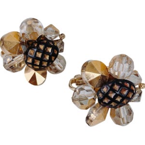 VTG Signed Vendome Mid Century Gold Tone Glass Bead Clip On Earrings 50s Cluster