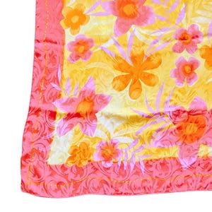 VTG 100% Pure Silk Reine Seide Scarf Tropical Floral Jacquard Pink Orange Square