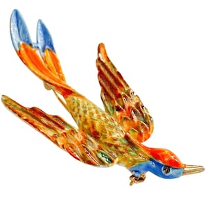 VTG Signed ART Mid Century Enamel Bird of Paradise Brooch Figural Colorful 1950s
