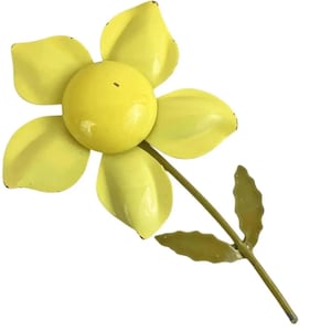 Vintage 1960s Enamel Flower Brooch, Yellow Mod Retro Pin, Mid Century Jewelry