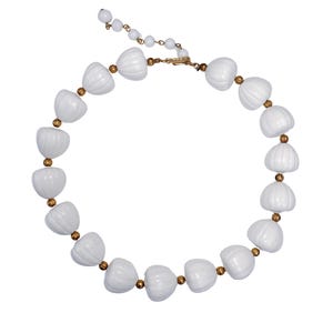 Vintage Crown Trifari Necklace, 1950s-60s, Mid-Century Modern, White Thermoset Plastic Beads, Retro Chunky Statement