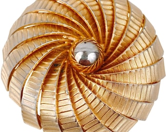 Broche Vintage Années 50 - Dôme Tourbillon Avec Strass Marron - Occasion Bon état