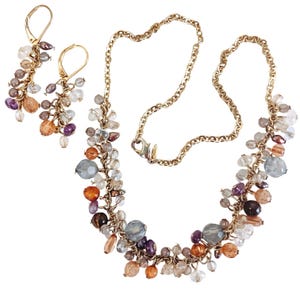 Signed Avon Gold Tone Plastic Bead Cluster Necklace Earrings Set Y2K Jewelry