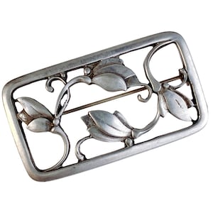 VTG Mid Century Brooch Silver Tone Openwork Botanical Leaf Scandinavian Style