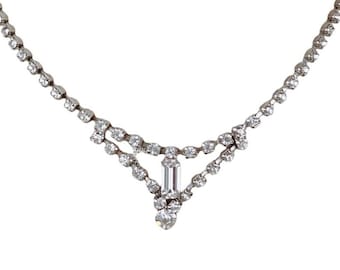Vintage Mid Century Choker Necklace, Rhinestone, Hollywood Regency, 1950s