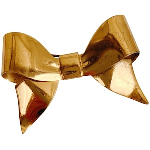 Mid Century Goldfarbene Schleifen-Brosche 1940s Retro Ribbon Pin