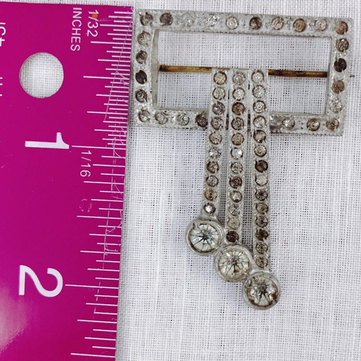 Broche Ancienne Art Déco Strass Et Métal Argenté Rhodié - Années 1920/30