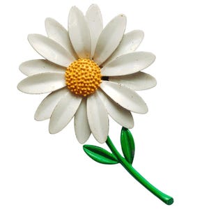 VTG jaren 60 broche emaille mod madeliefje wit geel groen flowerpowerpin