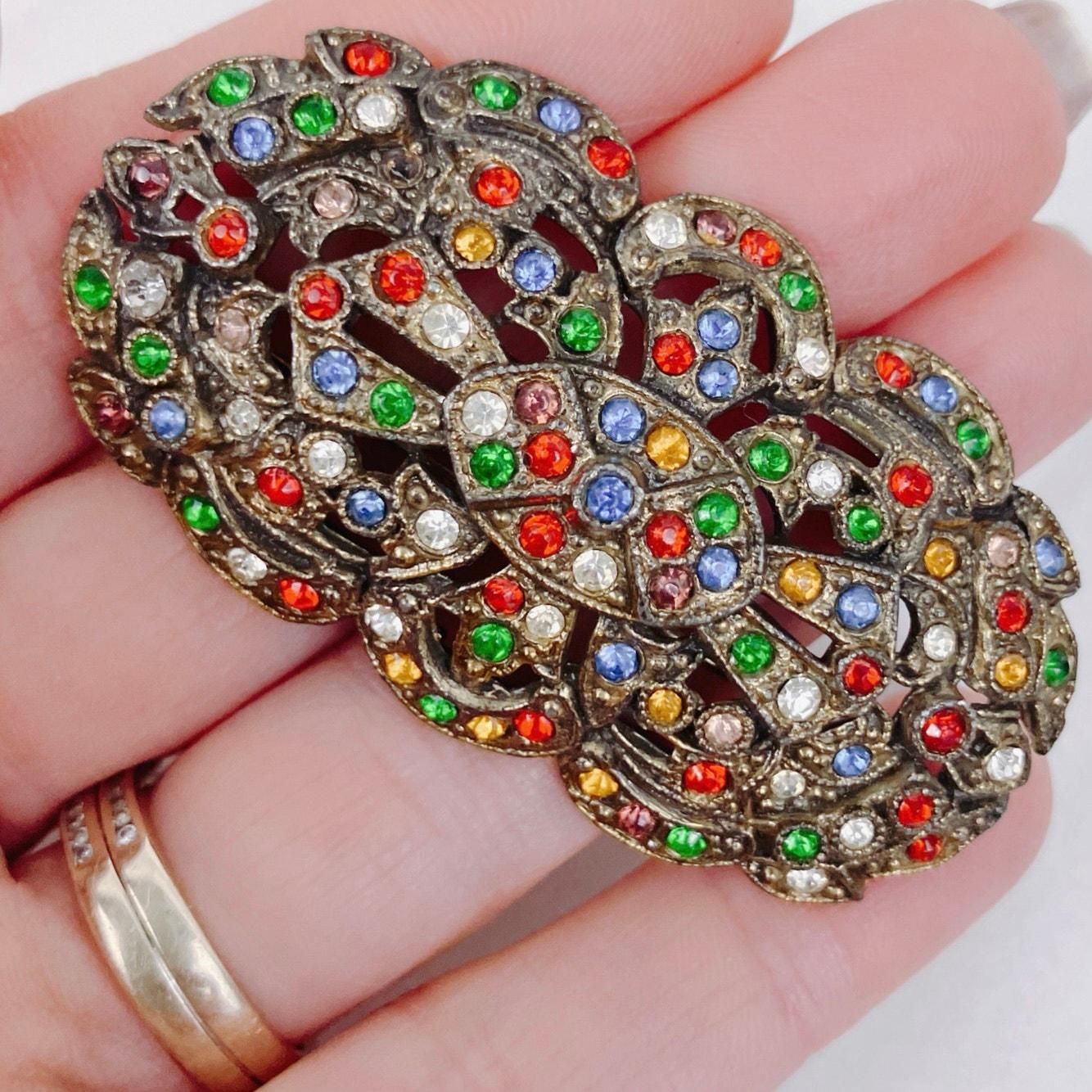Vintage Art Deco Rhinestone Brooch: Multicolor Pot Metal  display picture 1