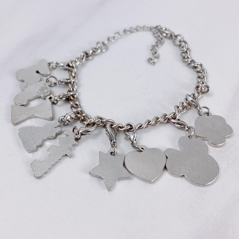 Minnie Mouse Disney Themed Charm Bracelet Silver Tone Pink Enamel VTG Y2K image 10