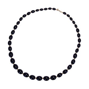 Signed Monet Black Graduated Oval Bead Necklace, 1980s Vintage Retro Plastic