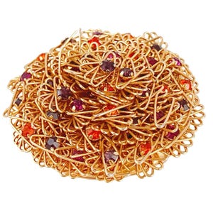 VTG 50s Brooch Spaghetti Wire Work Rhinestones Sparkly Mid Century Gold Tone Pin