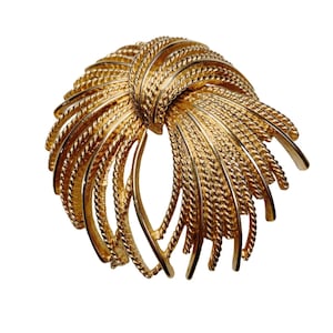 Vintage Monet Mirador Gold Tone Brooch, Big Mid-Century Fireworks, Textured Knot