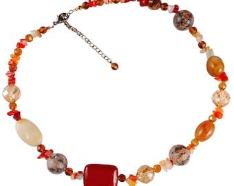 VTG Semi Precious Gemstone Chunky Beaded Fall Autumn Necklace Earth Tone Y2K