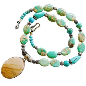 VTG Artisan Necklace Jasper Turquoise Beads Boho Southwestern Style