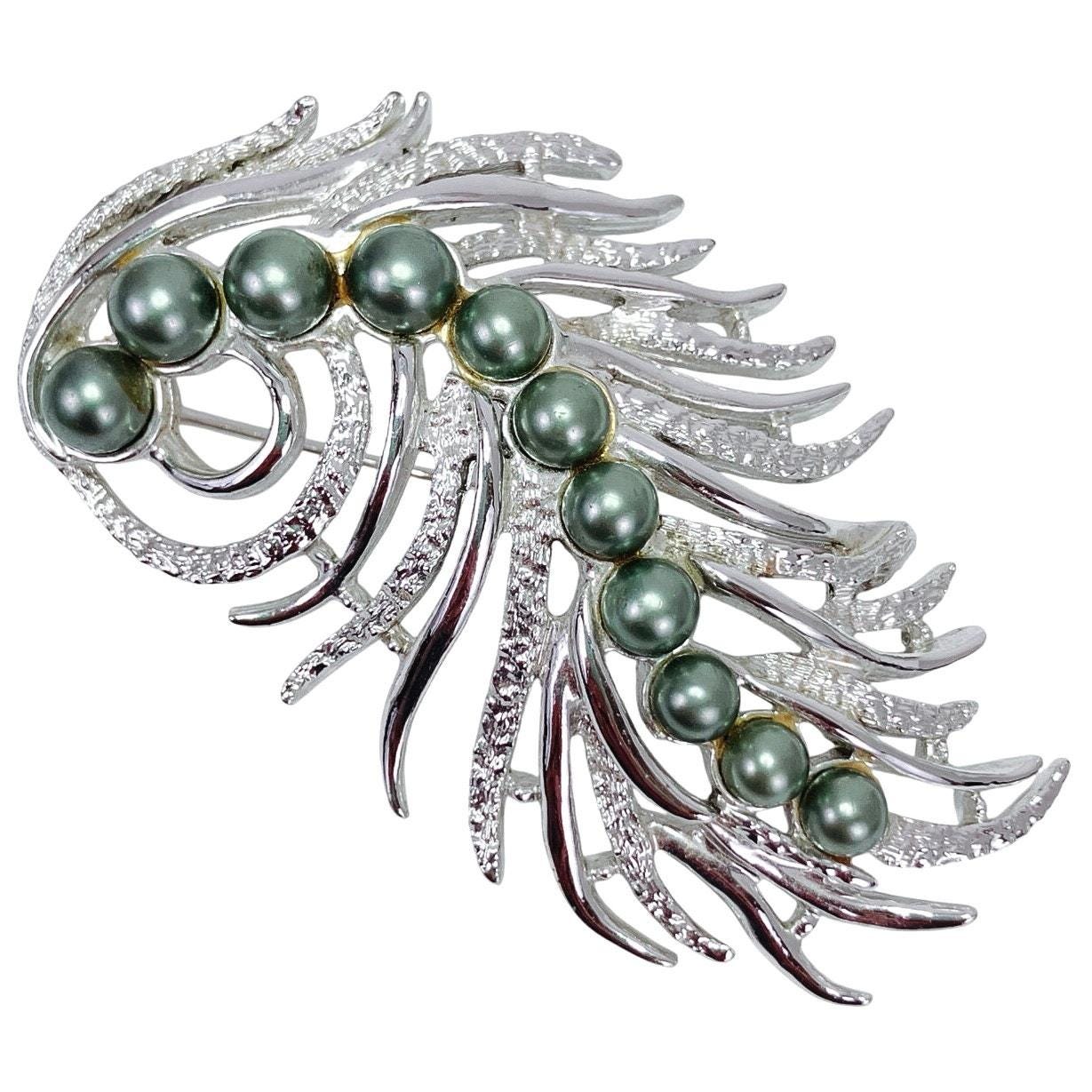 Pearl Green and Silver Brooch - Etsy