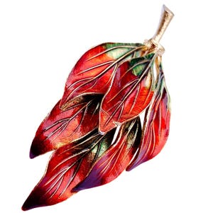 VTG Mid Century Enamel Leaf Brooch Gold Tone Autumn Pin 1950s Jewelry