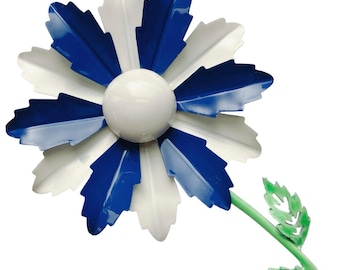 VTG 60er Jahre Brosche Blau Weiß Emaille Blume Mid Century Mod Modeschmuck Schmuck Kitschy