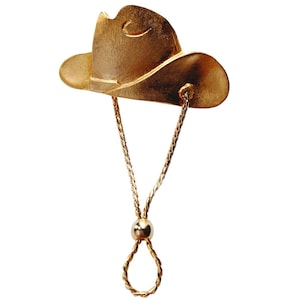 VTG Gold Tone Cowboy Hat Brooch Western Rodeo Lasso Pin 1980s Jewelry