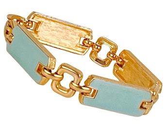 Vintage Mid Century Enamel Link Bracelet Gold Tone Geometric Mod Design Size 6.5