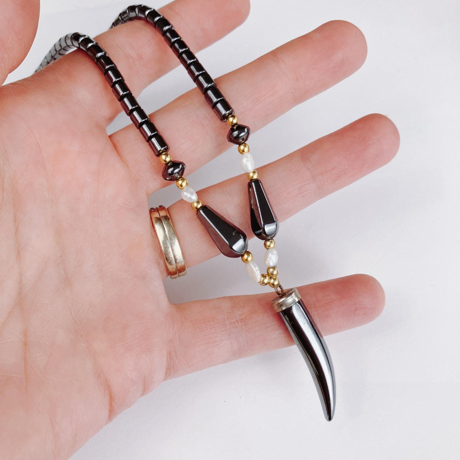 Collier Vintage En Hématite Naturelle - Bijou Ancien Authentique - Occasion (bon état)