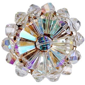 Vintage Faceted Aurora Borealis AB Crystal Threaded Beaded Cluster Brooch