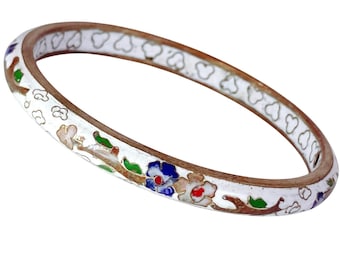 Vintage Cloisonne Floral Enamel Bangle Bracelet 1960s 1970s Jewelry Colorful