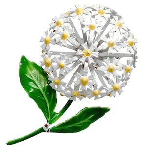 Unieke vintage halverwege de eeuw emaille bloemenkoepel broche wit geel groen jaren 1950