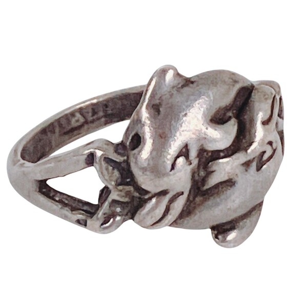VTG Solid Silver Dolphin Ring 1990s Nautical Ocea… - image 2