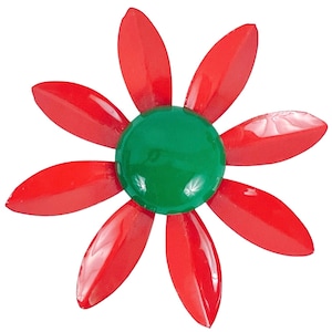 Vintage 1960s Brooch Red Green Enamel Flower  Mid Century Mod Retro Kitschy Pin