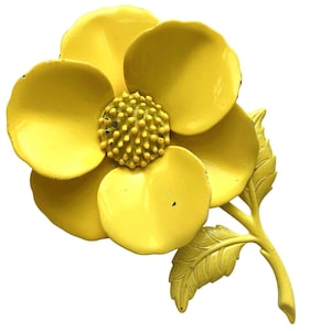 VTG 1960s broche mod geel geëmailleerde metalen flower power pin halverwege de eeuw stijl