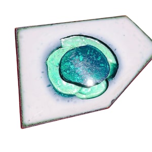 Mid Century Modernist Enamel Resin Brooch Aqua Teal Abstract Geometric Pin