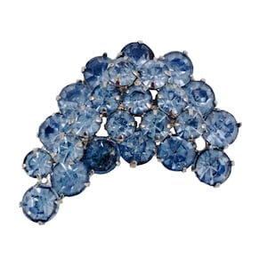 VTG 40s Powder Blue Prong Set Rhinestone Crescent Brooch, MCM Pin 1950s - 1960s