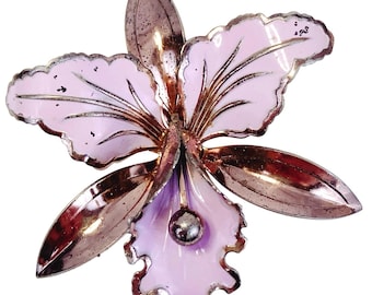 Broche épingle Fleur Orchidée Petite - Émail Violet, Finition Or, Occasion