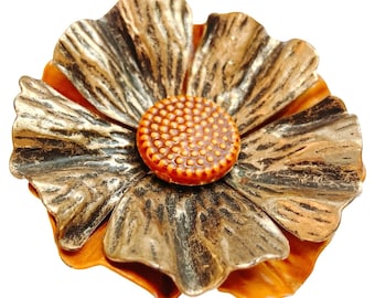 VTG 1960s Brosche Emaille Blumen Layered Mid Century Floral Gold Ton Pin