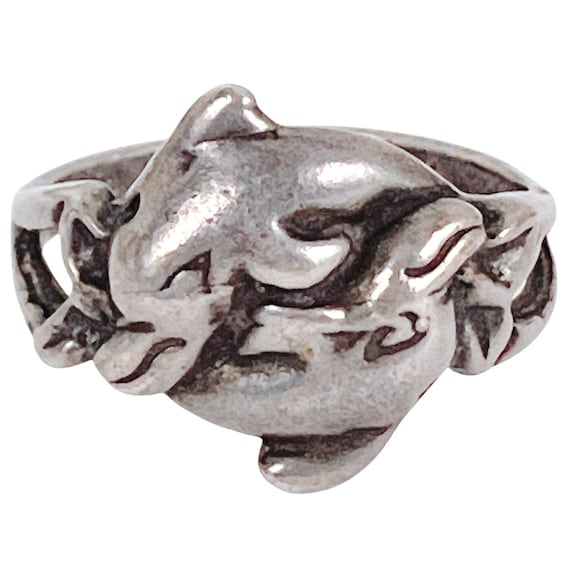VTG Solid Silver Dolphin Ring 1990s Nautical Ocea… - image 1