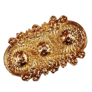 VTG 1970s Victorian Revival Ornate Gold Tone Cast Metal Rococo Belt Buckle