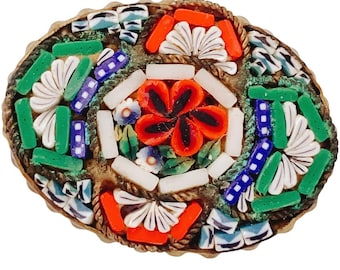 ヴィンテージマイクロモザイクブローチ イタリア製 ヴィンテージ