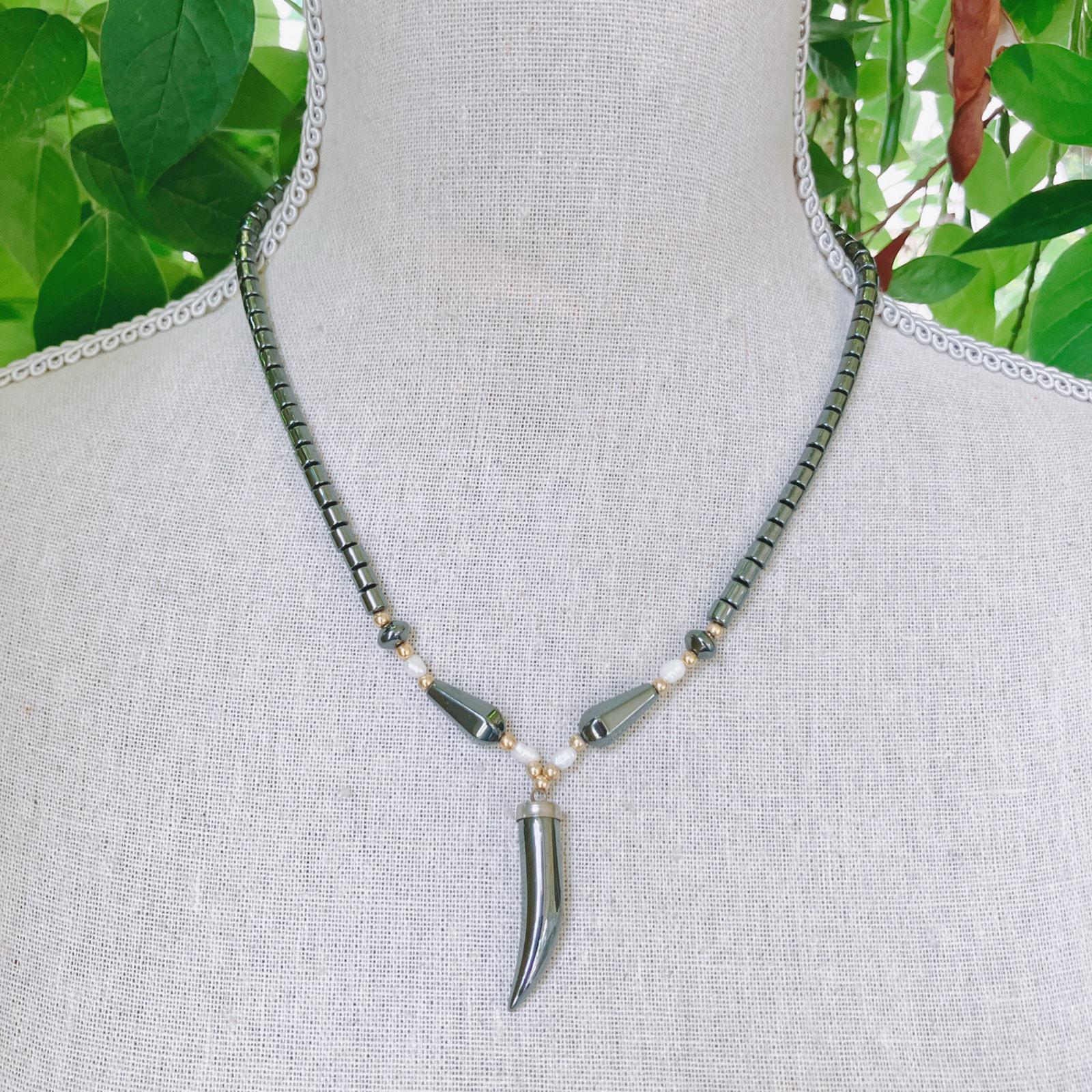 Collier Ancien En Hématite Naturelle - Bijou Vintage Authentique - Occasion