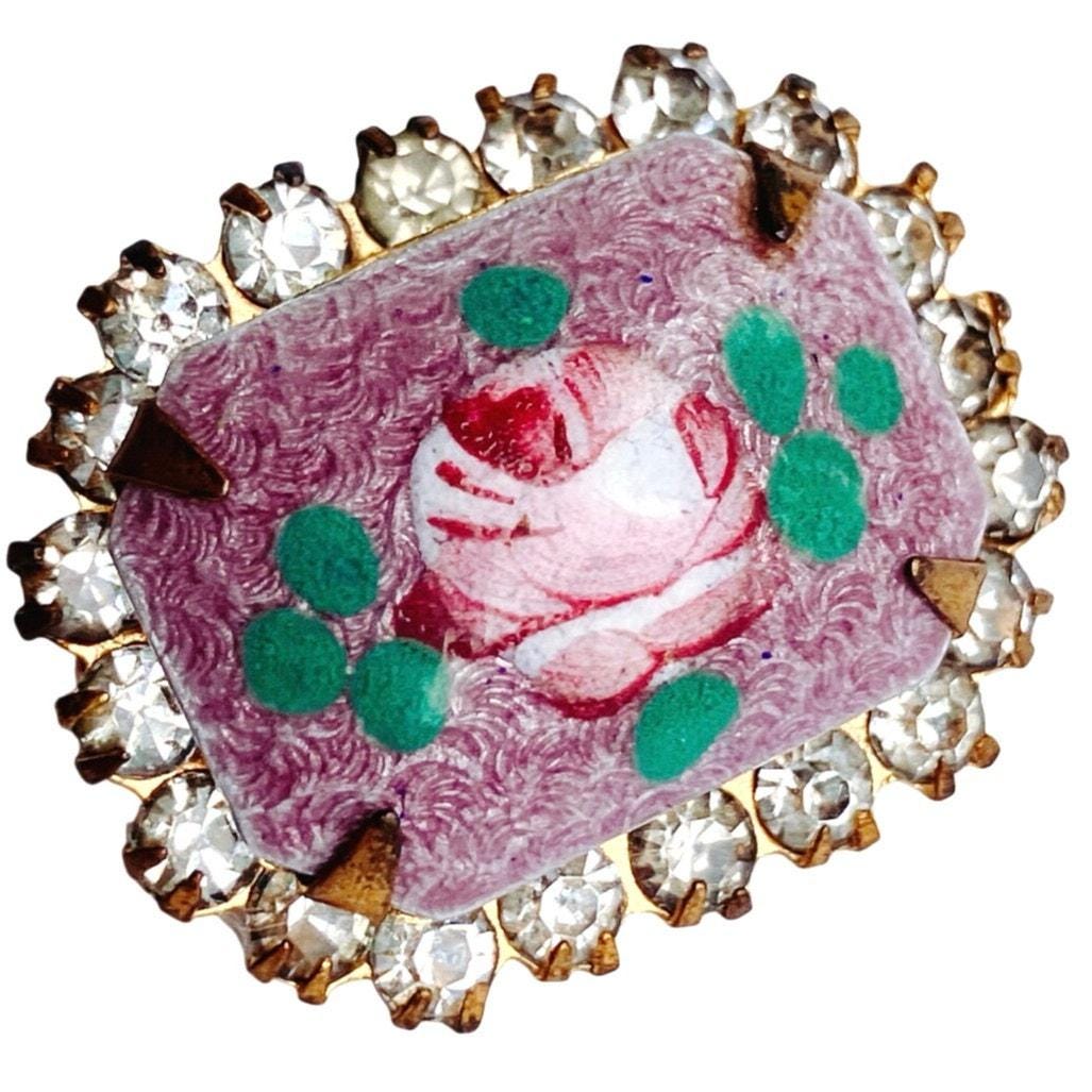 Jolie Broche Ancienne Roses En Verre – Années 1950/60, Vintage
