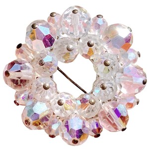 Vintage Mid Century AB Dome Cluster Brooch Aurora Borealis Glass Beads 1950s