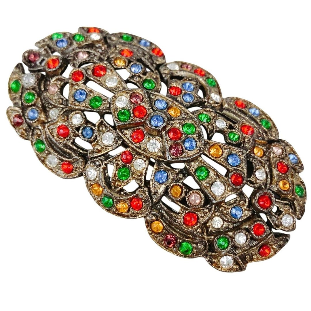 Vintage Art Deco Rhinestone Brooch: Multicolor Pot Metal  display picture 2