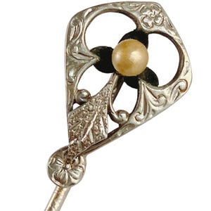 Antique Stick Pin Edwardian Style 1910s-1920s VTG Lapel Hat Tie Pin Faux Pearl