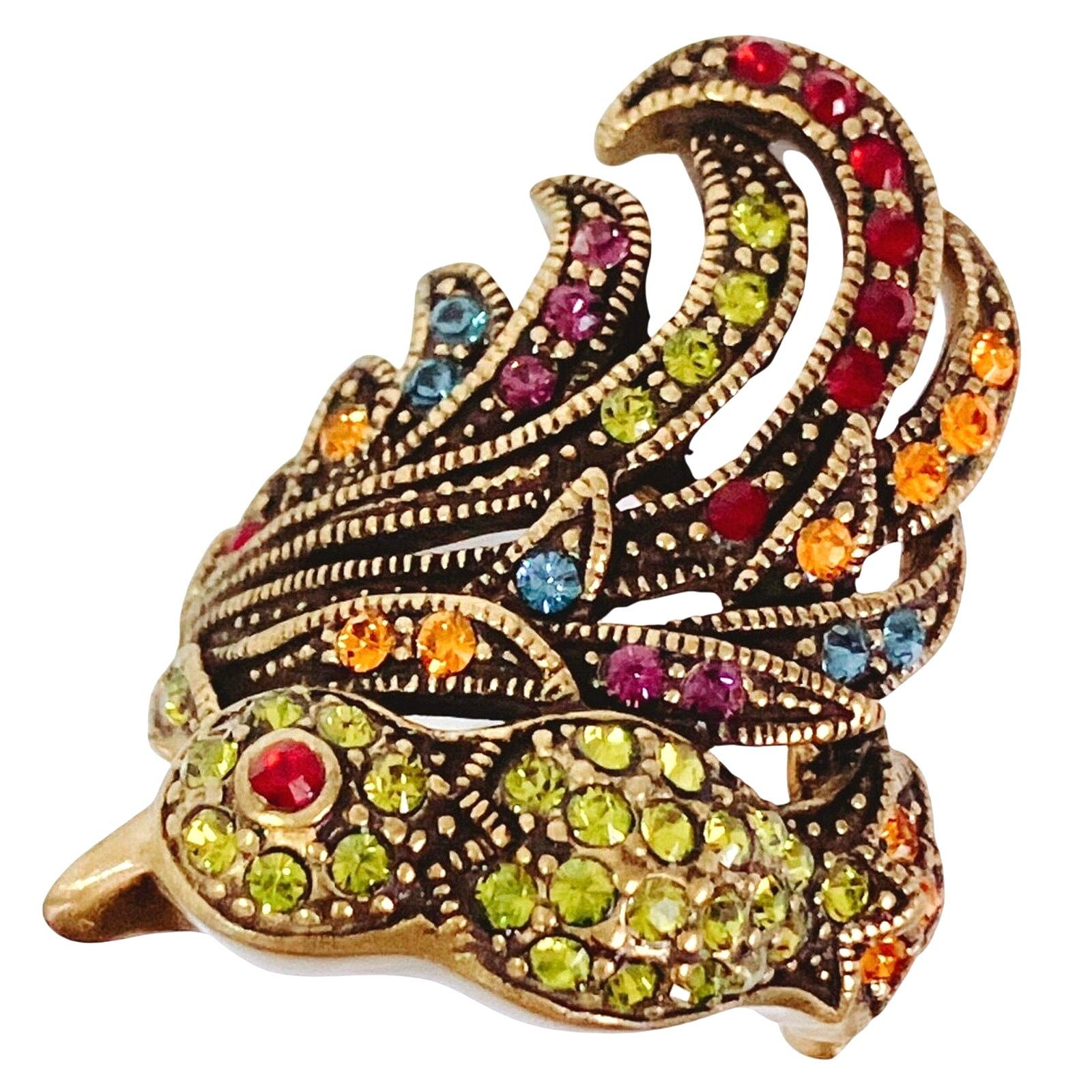 d.i.a ダイヤ　サイドリング　金具　豹柄　レオパード　26 y2k ギャル Signed Heidi Daus Bird of Paradise Figural Ring Colorful Swarovski