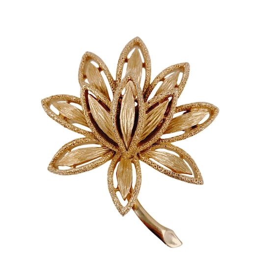 Broche Florale Avon Années 80 - Métal Doré Et émail - Occasion Vintage